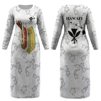 Hawaii Lei Kamehameha Couples Matching Long Sleeve Bodycon Dress and Hawaiian Shirt Ke'oke'o Seamless Pattern Hibiscus Flower LT9 - Polynesian Pride