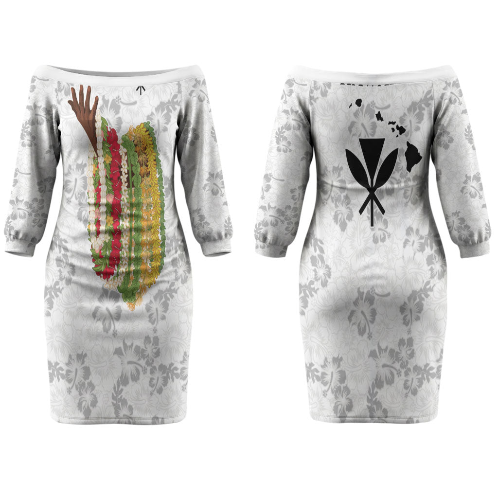 Hawaii Lei Kamehameha Couples Matching Off The Shoulder Long Sleeve Dress and Long Sleeve Button Shirt Ke'oke'o Seamless Pattern Hibiscus Flower LT9 - Polynesian Pride