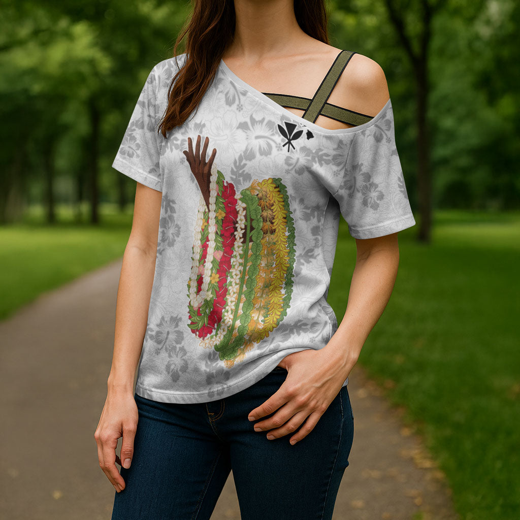 Hawaii Lei Kamehameha Cross Shoulder Shirt Ke'oke'o Seamless Pattern Hibiscus Flower