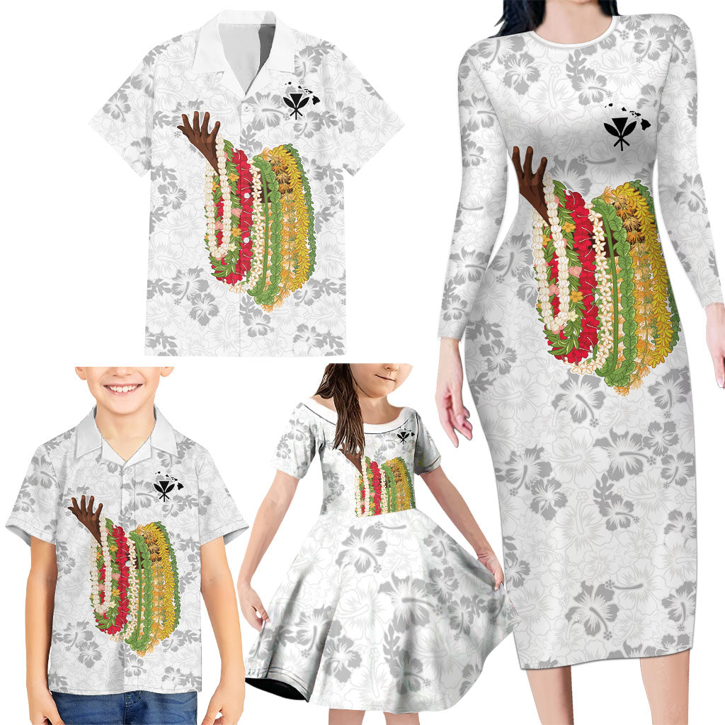 Hawaii Lei Kamehameha Family Matching Long Sleeve Bodycon Dress and Hawaiian Shirt Ke'oke'o Seamless Pattern Hibiscus Flower LT9 - Polynesian Pride