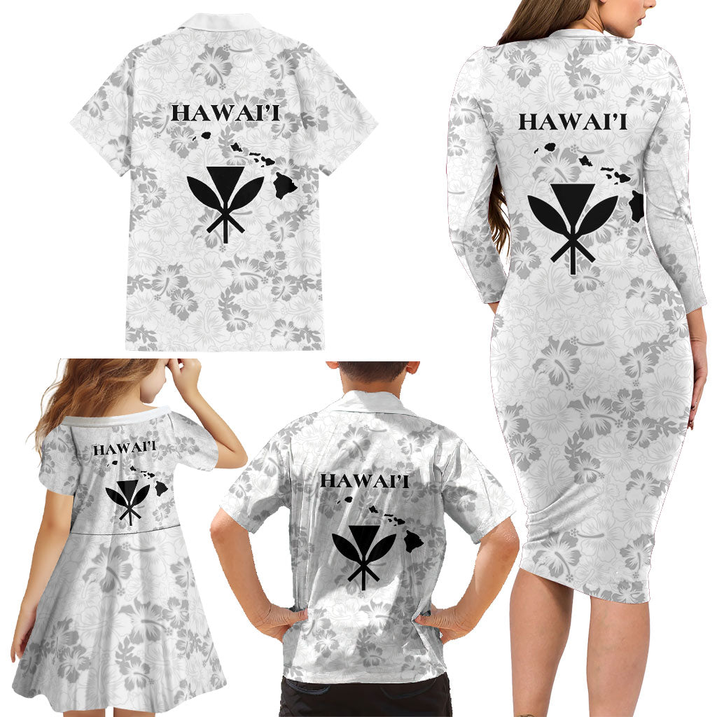 Hawaii Lei Kamehameha Family Matching Long Sleeve Bodycon Dress and Hawaiian Shirt Ke'oke'o Seamless Pattern Hibiscus Flower LT9 - Polynesian Pride