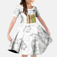 Hawaii Lei Kamehameha Family Matching Mermaid Dress and Hawaiian Shirt Ke'oke'o Seamless Pattern Hibiscus Flower LT9 Daughter's Dress White - Polynesian Pride