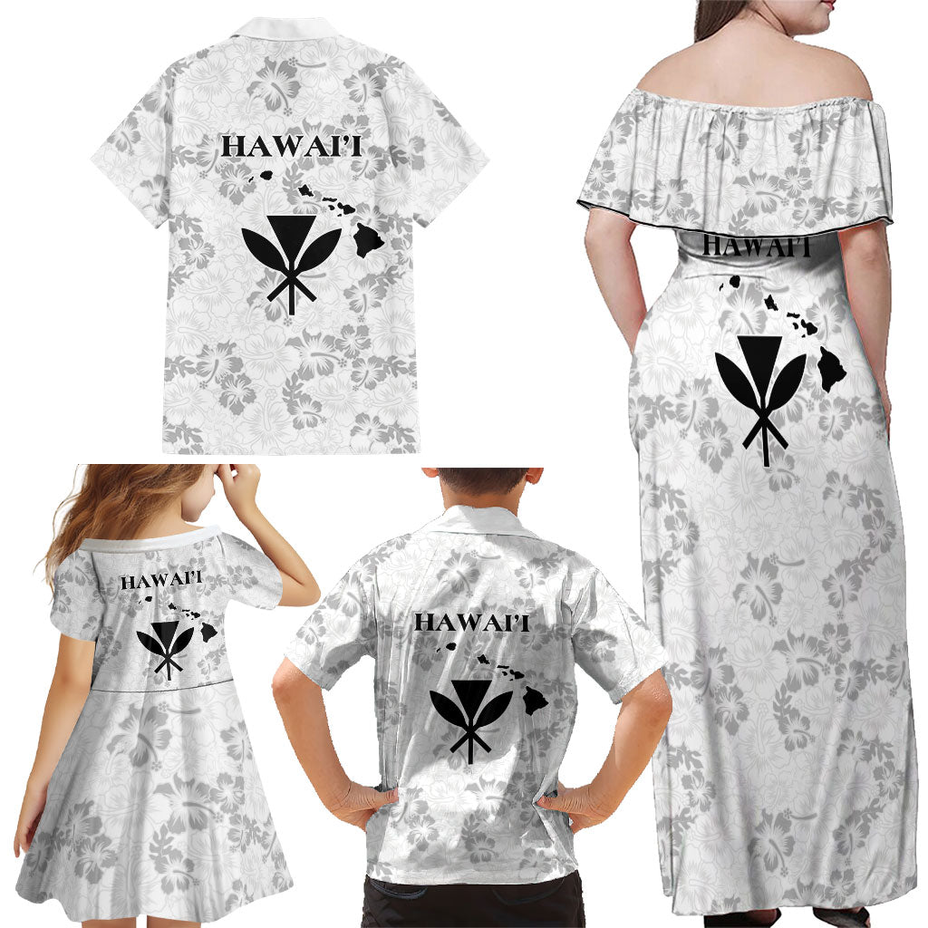 Hawaii Lei Kamehameha Family Matching Off Shoulder Maxi Dress and Hawaiian Shirt Ke'oke'o Seamless Pattern Hibiscus Flower LT9 - Polynesian Pride