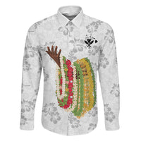 Hawaii Lei Kamehameha Family Matching Off Shoulder Maxi Dress and Hawaiian Shirt Ke'oke'o Seamless Pattern Hibiscus Flower LT9 Dad's Shirt - Long Sleeve White - Polynesian Pride