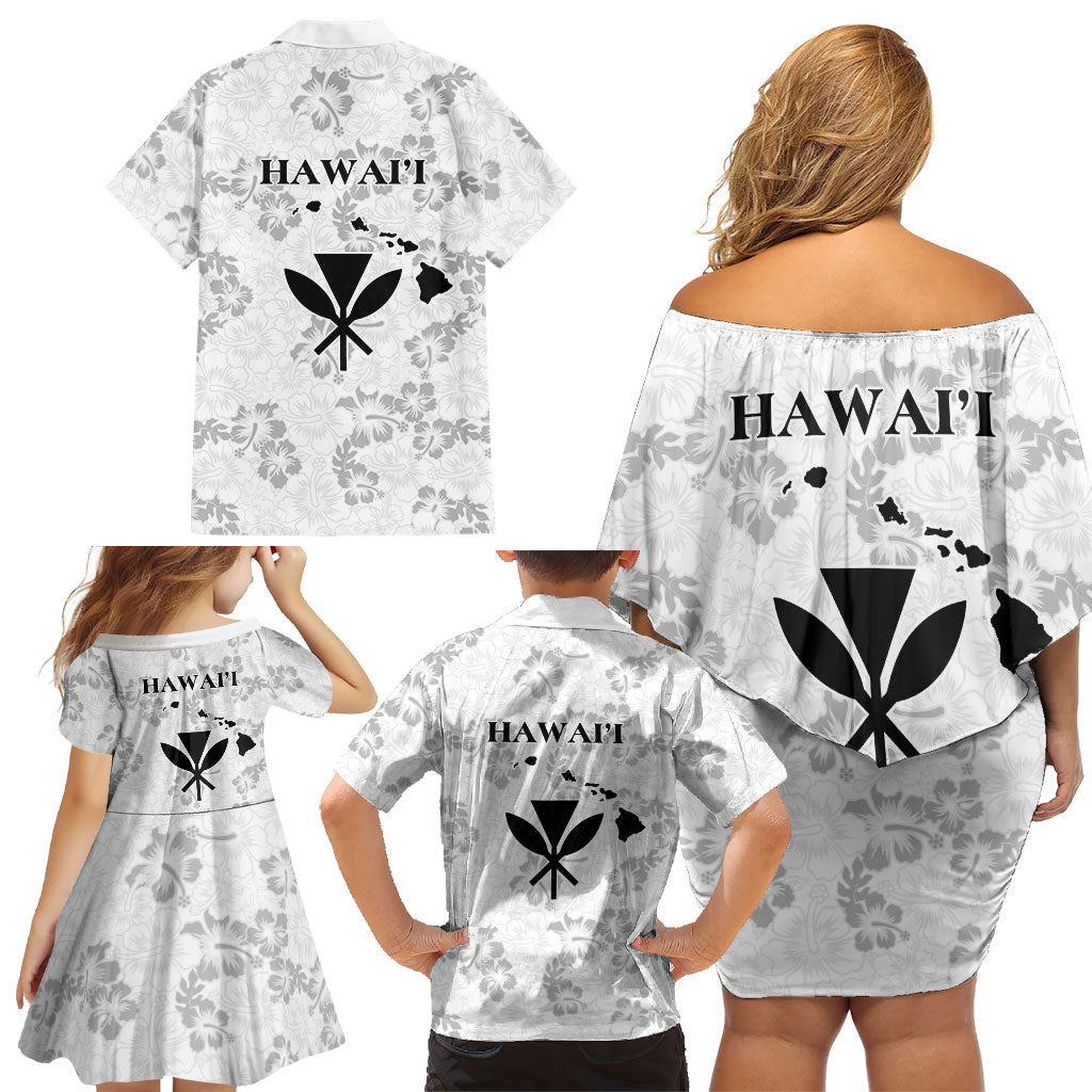 Hawaii Lei Kamehameha Family Matching Off Shoulder Short Dress and Hawaiian Shirt Ke'oke'o Seamless Pattern Hibiscus Flower LT9 - Polynesian Pride