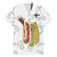 Hawaii Lei Kamehameha Family Matching Off Shoulder Short Dress and Hawaiian Shirt Ke'oke'o Seamless Pattern Hibiscus Flower LT9 Dad's Shirt - Short Sleeve White - Polynesian Pride