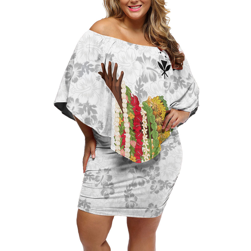 Hawaii Lei Kamehameha Family Matching Off Shoulder Short Dress and Hawaiian Shirt Ke'oke'o Seamless Pattern Hibiscus Flower LT9 Mom's Dress White - Polynesian Pride