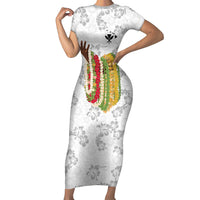 Hawaii Lei Kamehameha Family Matching Short Sleeve Bodycon Dress and Hawaiian Shirt Ke'oke'o Seamless Pattern Hibiscus Flower LT9 Mom's Dress White - Polynesian Pride