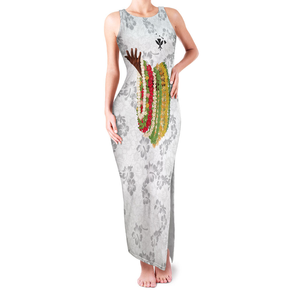 Hawaii Lei Kamehameha Family Matching Tank Maxi Dress and Hawaiian Shirt Ke'oke'o Seamless Pattern Hibiscus Flower LT9 Mom's Dress White - Polynesian Pride