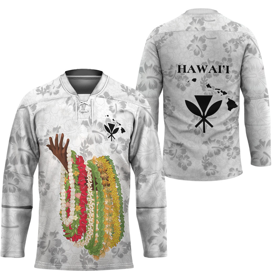 Hawaii Lei Kamehameha Hockey Jersey Ke'oke'o Seamless Pattern Hibiscus Flower LT9 - Polynesian Pride