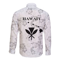 Hawaii Lei Kamehameha Long Sleeve Button Shirt Ke'oke'o Seamless Pattern Hibiscus Flower