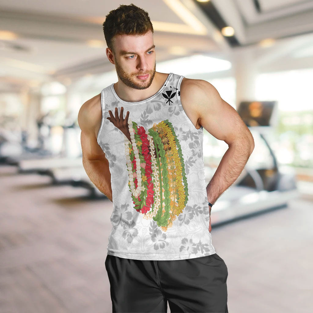 Hawaii Lei Kamehameha Men Tank Top Ke'oke'o Seamless Pattern Hibiscus Flower
