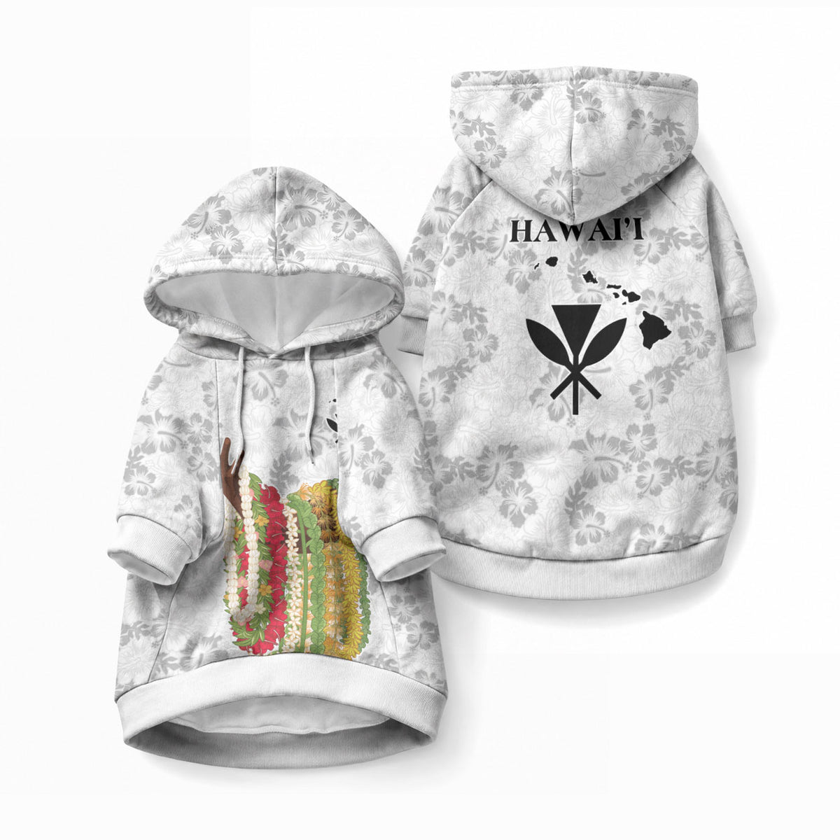 Hawaii Lei Kamehameha Pet Hoodie Ke'oke'o Seamless Pattern Hibiscus Flower LT9 Pullover White - Polynesian Pride
