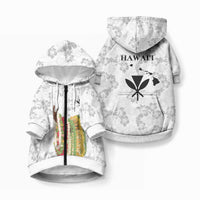 Hawaii Lei Kamehameha Pet Hoodie Ke'oke'o Seamless Pattern Hibiscus Flower LT9 Zip-up White - Polynesian Pride