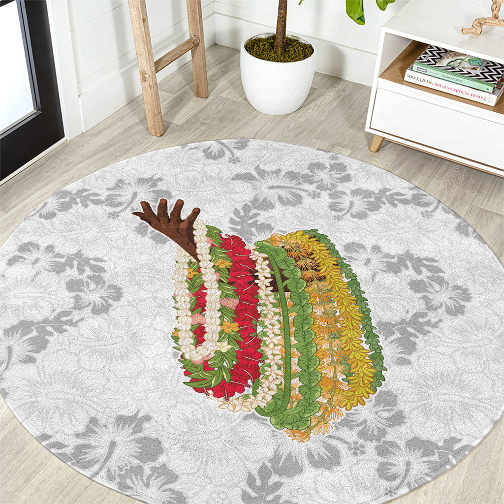 Hawaii Lei Kamehameha Round Carpet Ke'oke'o Seamless Pattern Hibiscus Flower