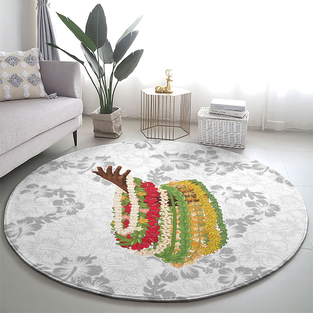 Hawaii Lei Kamehameha Round Carpet Ke'oke'o Seamless Pattern Hibiscus Flower