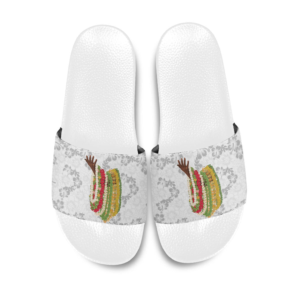 Hawaii Lei Kamehameha Slide Sandals Ke'oke'o Seamless Pattern Hibiscus Flower