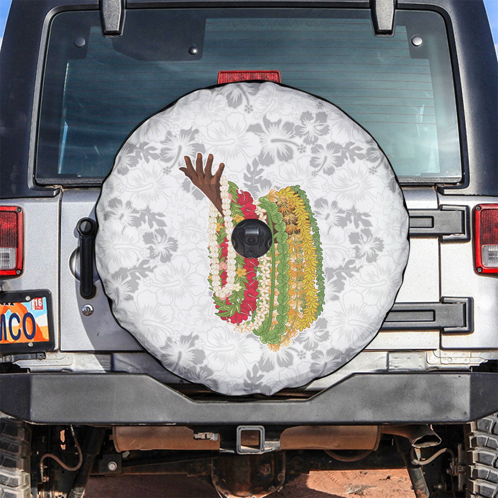 Hawaii Lei Kamehameha Spare Tire Cover Ke'oke'o Seamless Pattern Hibiscus Flower LT9 White - Polynesian Pride