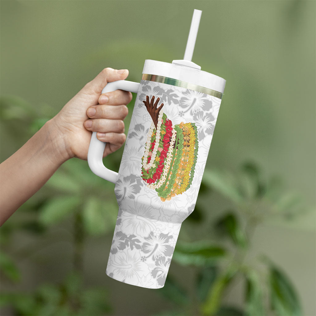 Hawaii Lei Kamehameha Tumbler With Handle Ke'oke'o Seamless Pattern Hibiscus Flower