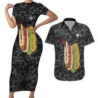 Hawaii Lei Kamehameha Couples Matching Short Sleeve Bodycon Dress and Hawaiian Shirt Ele'ele Seamless Pattern Hibiscus Flower