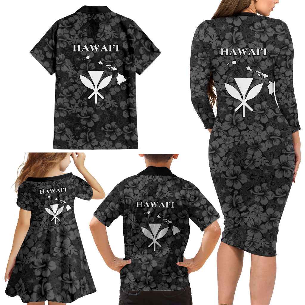 Hawaii Lei Kamehameha Family Matching Long Sleeve Bodycon Dress and Hawaiian Shirt Ele'ele Seamless Pattern Hibiscus Flower LT9 - Polynesian Pride