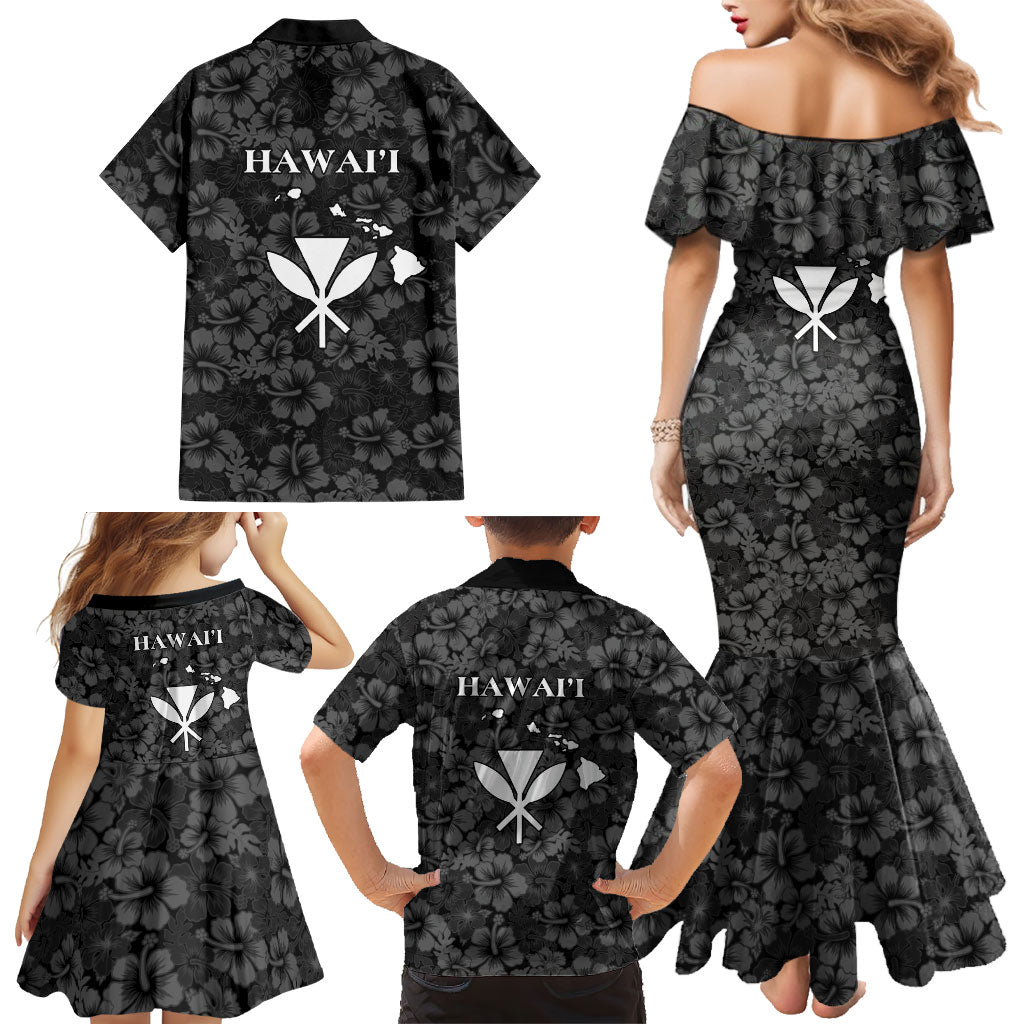 Hawaii Lei Kamehameha Family Matching Mermaid Dress and Hawaiian Shirt Ele'ele Seamless Pattern Hibiscus Flower