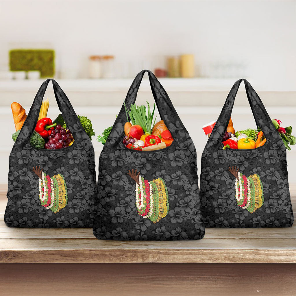 Hawaii Lei Kamehameha Grocery Bag Ele'ele Seamless Pattern Hibiscus Flower