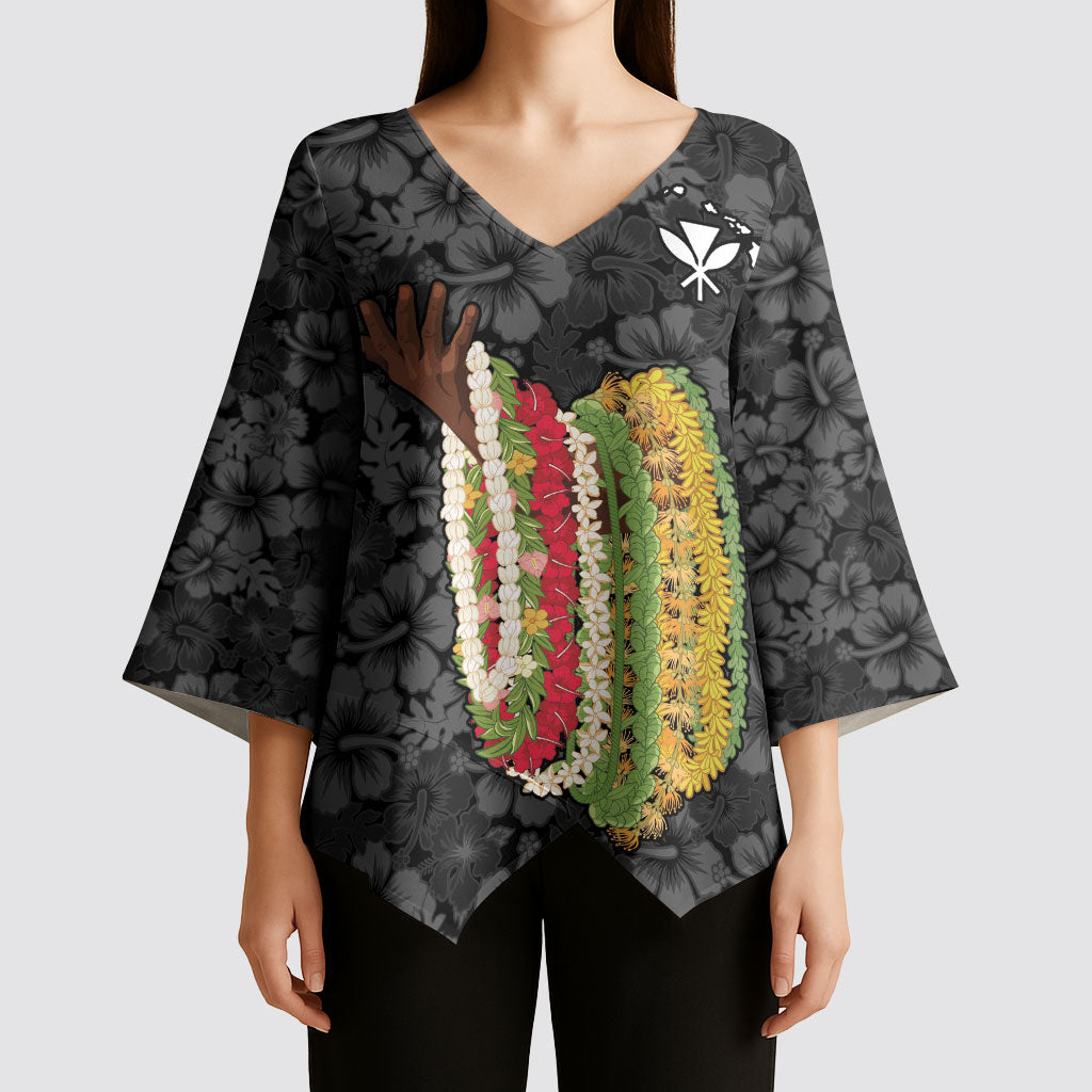 Hawaii Lei Kamehameha Kimono Sleeve Blouse Ele'ele Seamless Pattern Hibiscus Flower