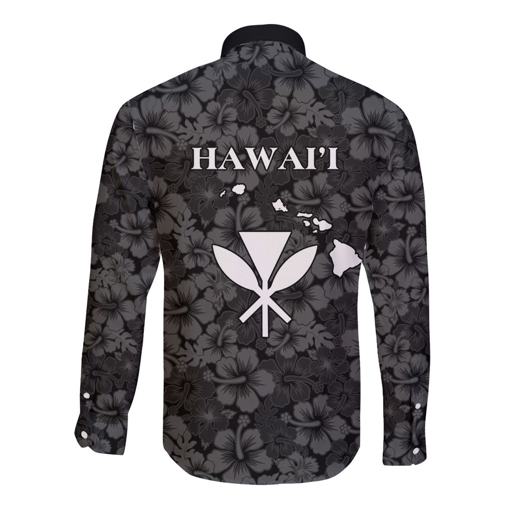 Hawaii Lei Kamehameha Long Sleeve Button Shirt Ele'ele Seamless Pattern Hibiscus Flower