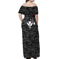 Hawaii Lei Kamehameha Off Shoulder Maxi Dress Ele'ele Seamless Pattern Hibiscus Flower