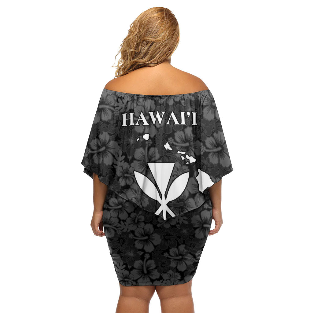 Hawaii Lei Kamehameha Off Shoulder Short Dress Ele'ele Seamless Pattern Hibiscus Flower