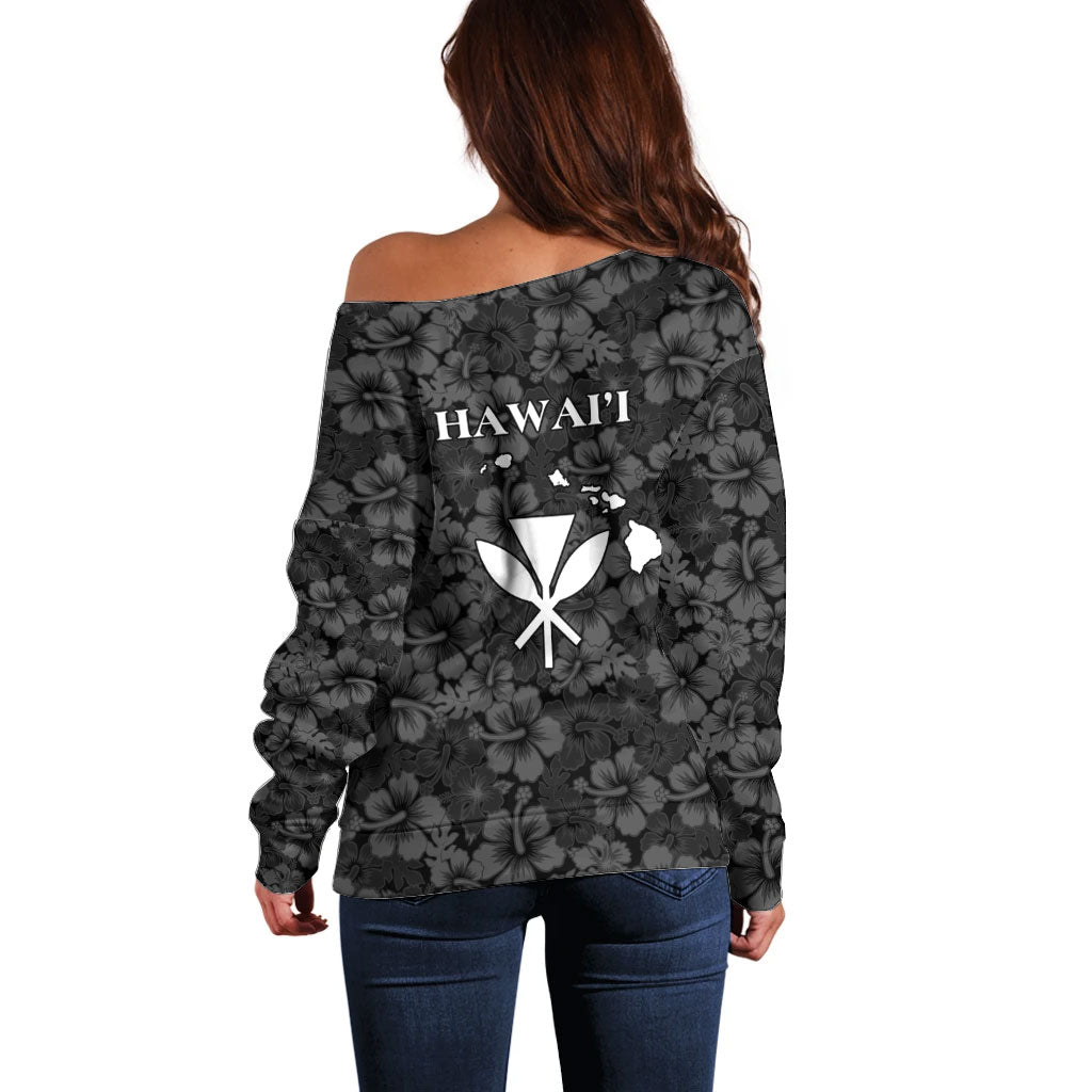 Hawaii Lei Kamehameha Off Shoulder Sweater Ele'ele Seamless Pattern Hibiscus Flower
