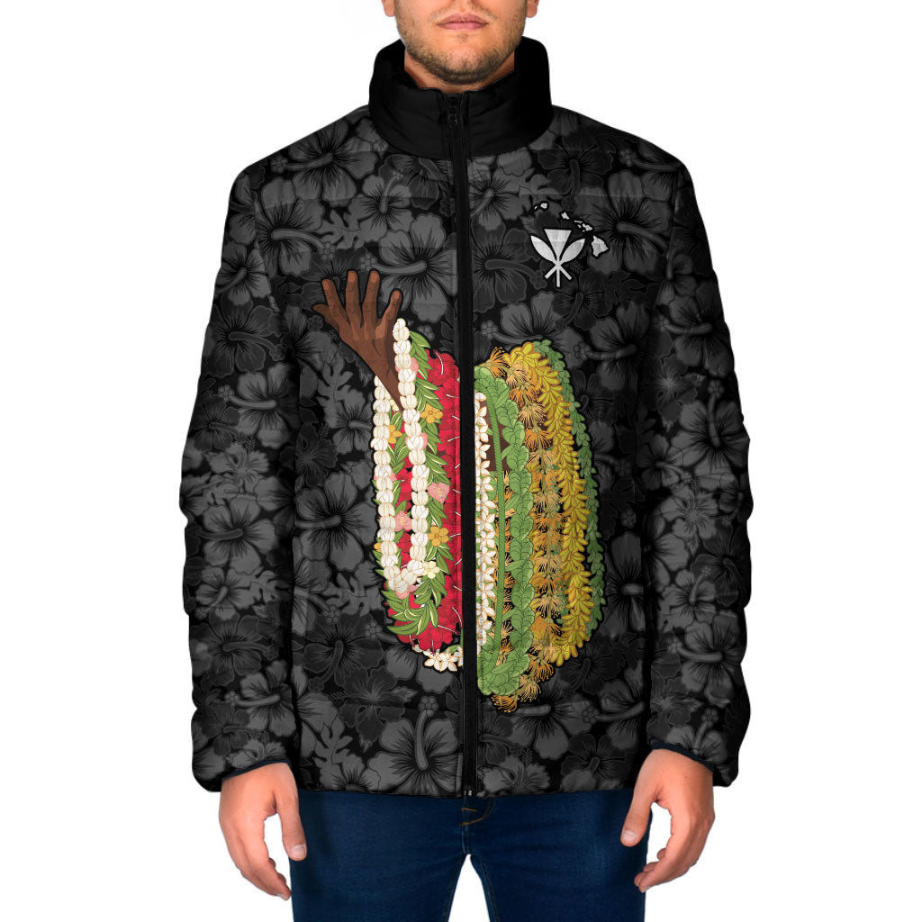 Hawaii Lei Kamehameha Padded Jacket Ele'ele Seamless Pattern Hibiscus Flower