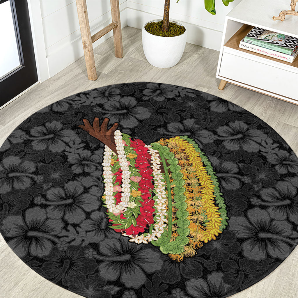 Hawaii Lei Kamehameha Round Carpet Ele'ele Seamless Pattern Hibiscus Flower