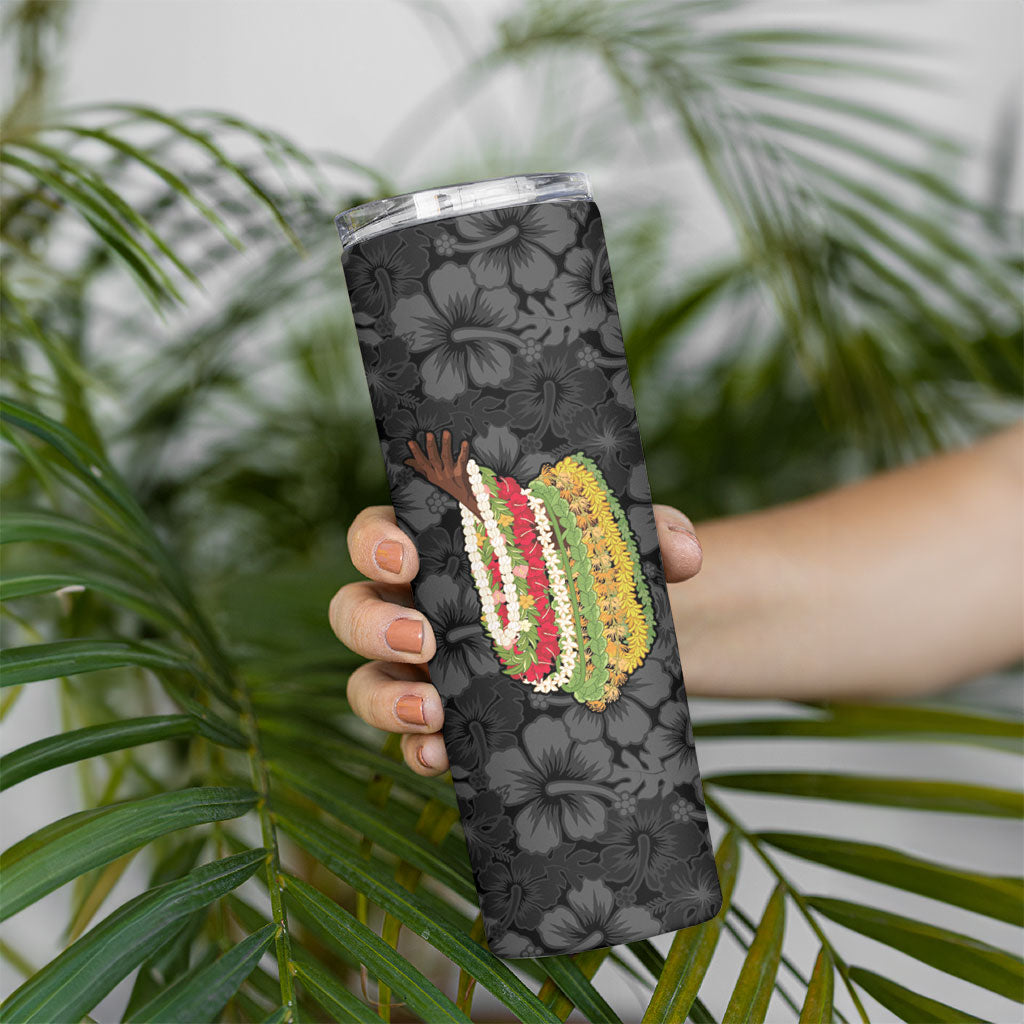 Hawaii Lei Kamehameha Skinny Tumbler Ele'ele Seamless Pattern Hibiscus Flower