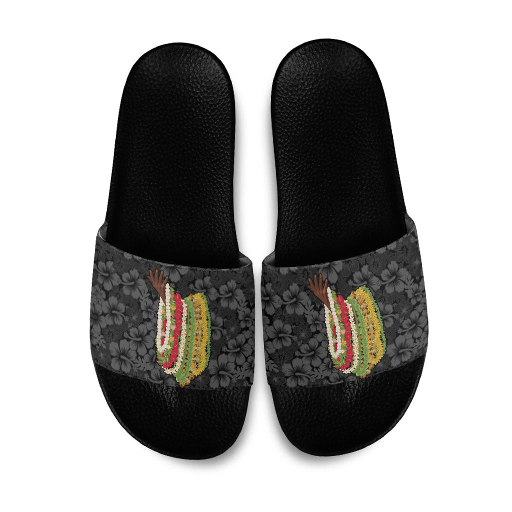Hawaii Lei Kamehameha Slide Sandals Ele'ele Seamless Pattern Hibiscus Flower
