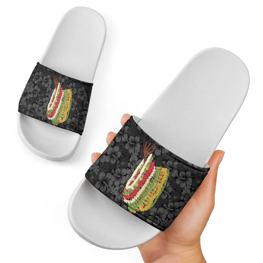 Hawaii Lei Kamehameha Slide Sandals Ele'ele Seamless Pattern Hibiscus Flower