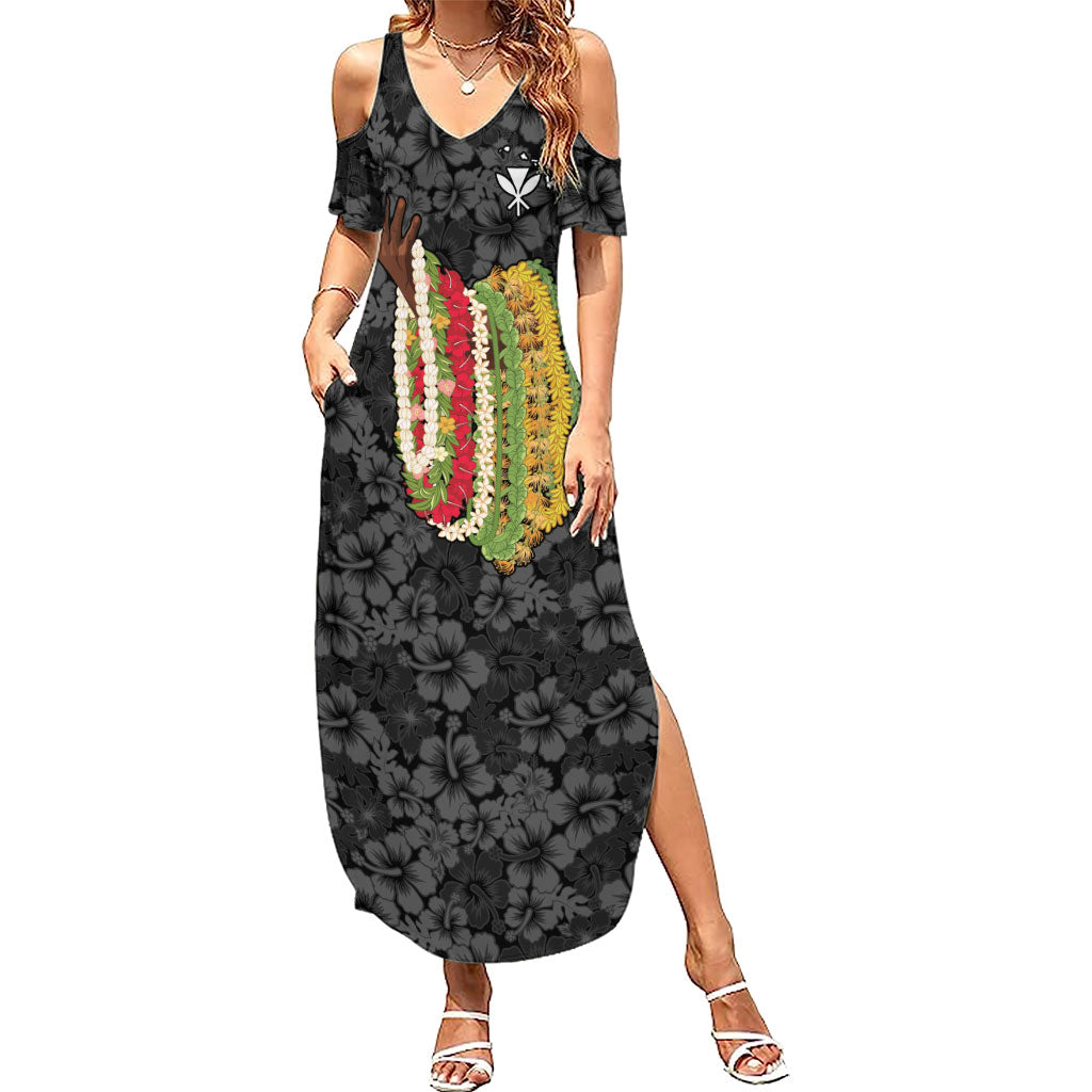 Hawaii Lei Kamehameha Summer Maxi Dress Ele'ele Seamless Pattern Hibiscus Flower