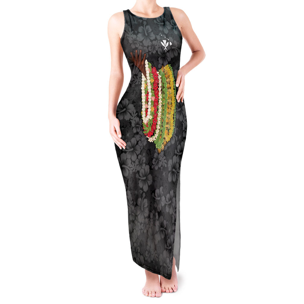 Hawaii Lei Kamehameha Tank Maxi Dress Ele'ele Seamless Pattern Hibiscus Flower