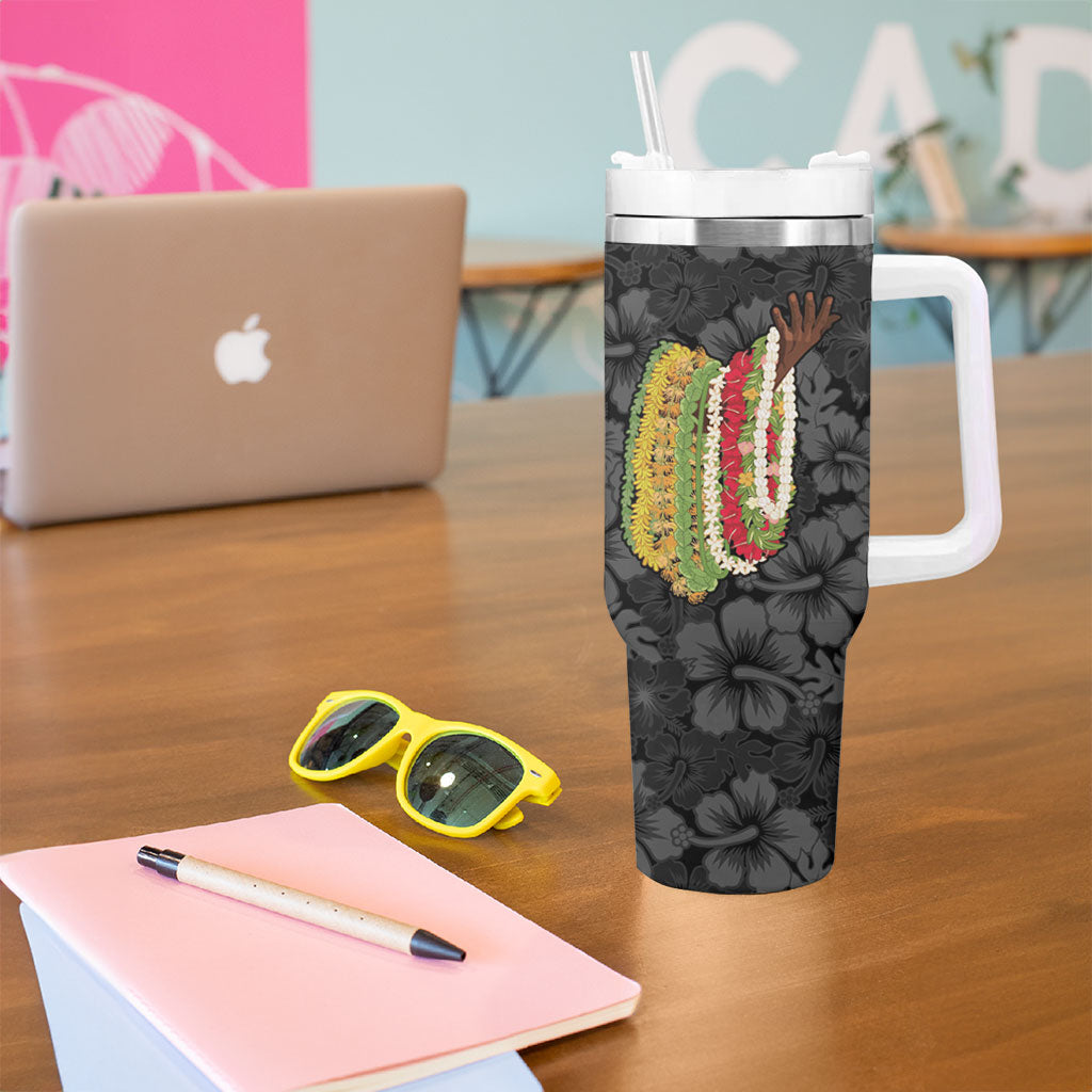 Hawaii Lei Kamehameha Tumbler With Handle Ele'ele Seamless Pattern Hibiscus Flower