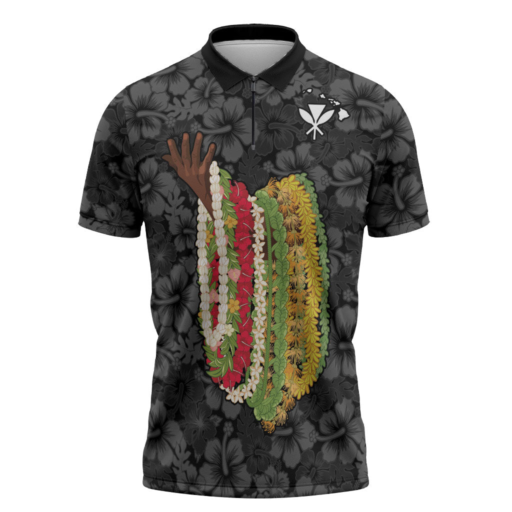 Hawaii Lei Kamehameha Zipper Polo Shirt Ele'ele Seamless Pattern Hibiscus Flower