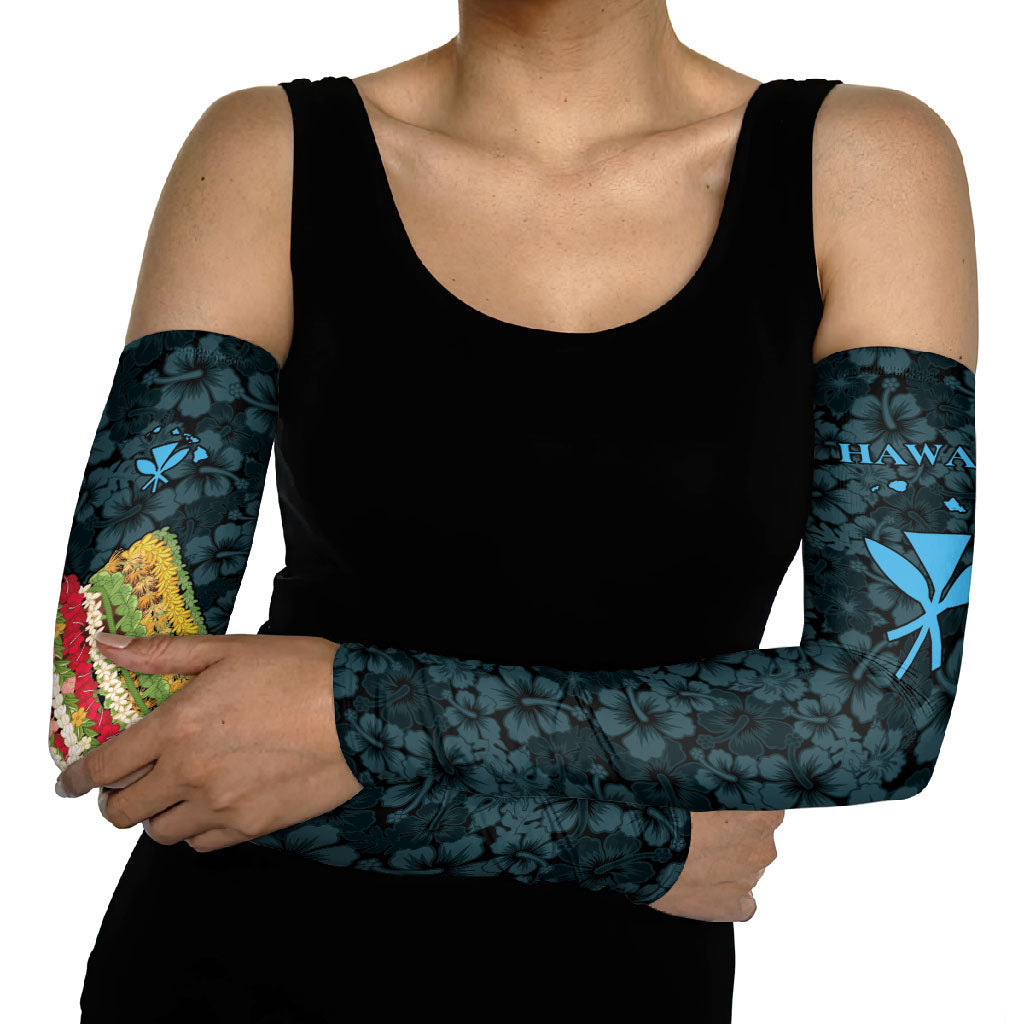 Hawaii Lei Kamehameha Arm Sleeves Uliuli Seamless Pattern Hibiscus Flower