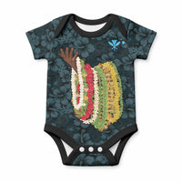 Hawaii Lei Kamehameha Baby Onesie Uliuli Seamless Pattern Hibiscus Flower LT9 Blue - Polynesian Pride
