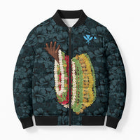 Hawaii Lei Kamehameha Bomber Puffer Jacket Uliuli Seamless Pattern Hibiscus Flower
