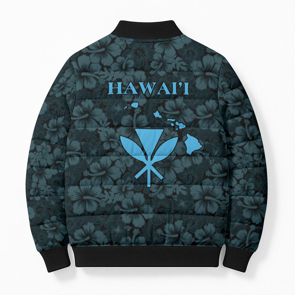 Hawaii Lei Kamehameha Bomber Puffer Jacket Uliuli Seamless Pattern Hibiscus Flower