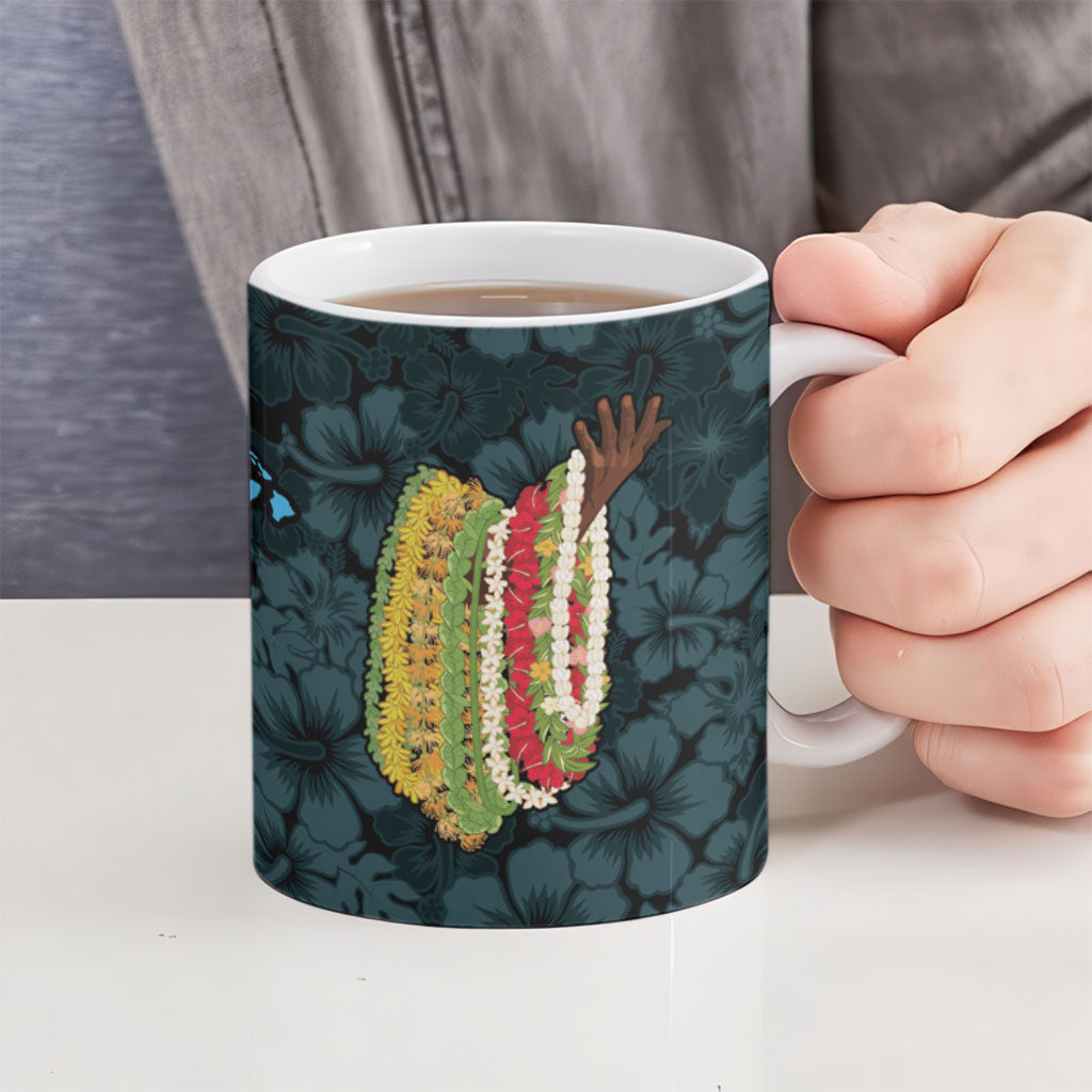 Hawaii Lei Kamehameha Ceramic Mug Uliuli Seamless Pattern Hibiscus Flower