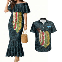 Hawaii Lei Kamehameha Couples Matching Mermaid Dress and Hawaiian Shirt Uliuli Seamless Pattern Hibiscus Flower LT9 Blue - Polynesian Pride