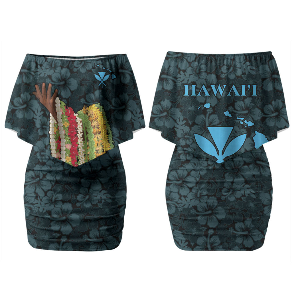 Hawaii Lei Kamehameha Couples Matching Off Shoulder Short Dress and Long Sleeve Button Shirt Uliuli Seamless Pattern Hibiscus Flower LT9 - Polynesian Pride