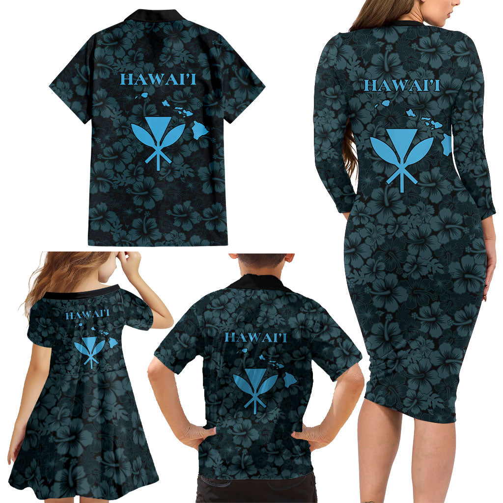 Hawaii Lei Kamehameha Family Matching Long Sleeve Bodycon Dress and Hawaiian Shirt Uliuli Seamless Pattern Hibiscus Flower LT9 - Polynesian Pride
