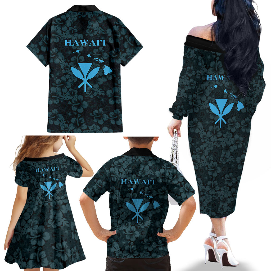 Hawaii Lei Kamehameha Family Matching Off The Shoulder Long Sleeve Dress and Hawaiian Shirt Uliuli Seamless Pattern Hibiscus Flower LT9 - Polynesian Pride